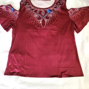 New Burgundy Blouse Size 2XL Short Sleeve